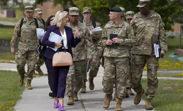 Army Secretary Christine Wormuth walks during a tour with soldiers at Fort Jackson, a U.S. Army Training Center, Wednesday, Sept. 25, 2024, in Columbia, S.C. (AP Photo/Chris Carlson)