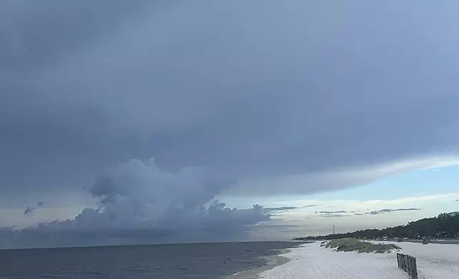 Weather begins to form from Tropical Storm Francine on the Harrison County Beaches in Pass Christian, Miss. Monday, Sept. 9, 2024. (Hunter Dawkins/The Gazebo Gazette via AP)