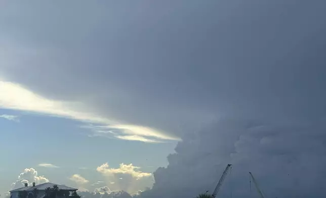 Weather begins to form from Tropical Storm Francine on the Harrison County Beaches in Pass Christian, Miss. Monday, Sept. 9, 2024. (Hunter Dawkins/The Gazebo Gazette via AP)