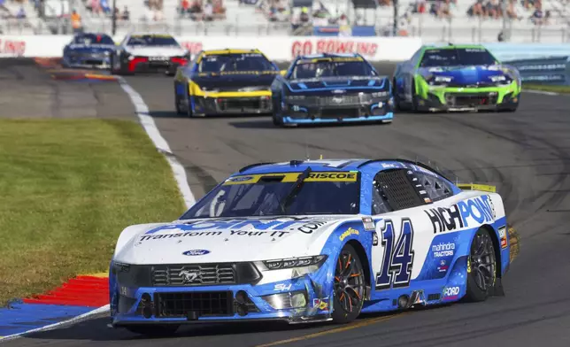 Chase Briscoe (14) competes during a NASCAR Cup Series auto race, Sunday, Sept. 15, 2024, in Watkins Glen, N.Y. (AP Photo/Lauren Petracca)