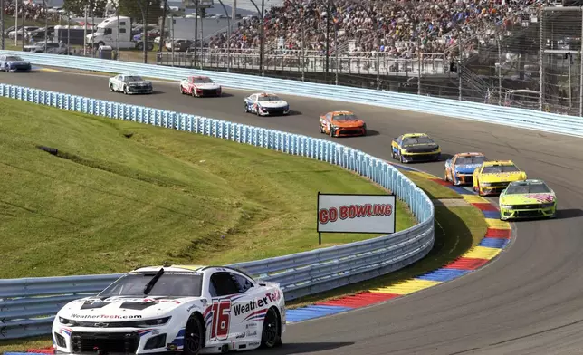 Shane Van Gisbergen (16) competes during a NASCAR Cup Series auto race, Sunday, Sept. 15, 2024, in Watkins Glen, N.Y. (AP Photo/Lauren Petracca)