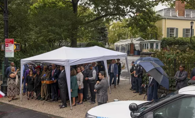 New York City Mayor Eric Adams speaks during a news conference outside Gracie Mansion, Thursday, Sept. 26, 2024, in New York. (AP Photo/Yuki Iwamura)