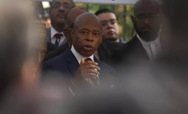 New York City Mayor Eric Adams speaks during a news conference outside Gracie Mansion, Thursday, Sept. 26, 2024, in New York. (AP Photo/Yuki Iwamura)