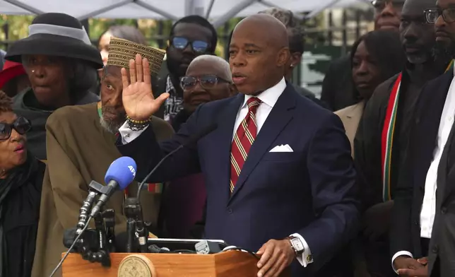 New York City Mayor Eric Adams speaks during a news conference outside Gracie Mansion, Thursday, Sept. 26, 2024, in New York. (AP Photo/Yuki Iwamura)