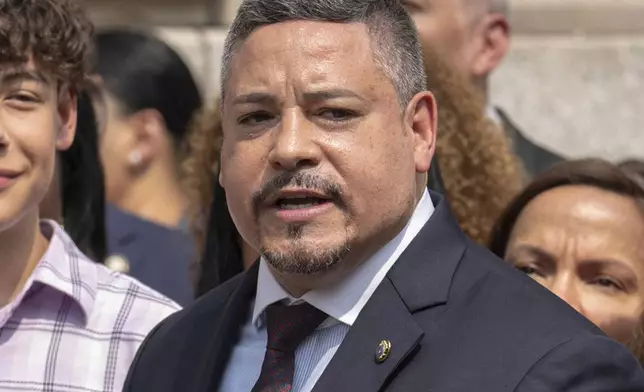 FILE -- NYPD Police Commissioner Edward A. Caban is sworn in during a ceremony outside New York City Police Department 40th Precinct, July 17, 2023, in New York. (AP Photo/Jeenah Moon, File)