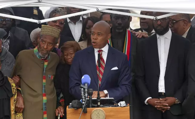 New York City Mayor Eric Adams speaks during a news conference outside Gracie Mansion, Thursday, Sept. 26, 2024, in New York. (AP Photo/Yuki Iwamura)