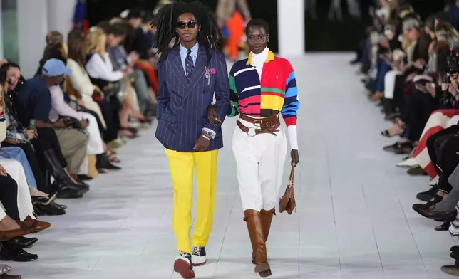 Models walk the runway during the Ralph Lauren Spring/Summer 2025 fashion show as part of New York Fashion Week on Thursday, Sept. 5, 2024, at Khalily Stables in Bridgehampton, N.Y. (Photo by Charles Sykes/Invision/AP)