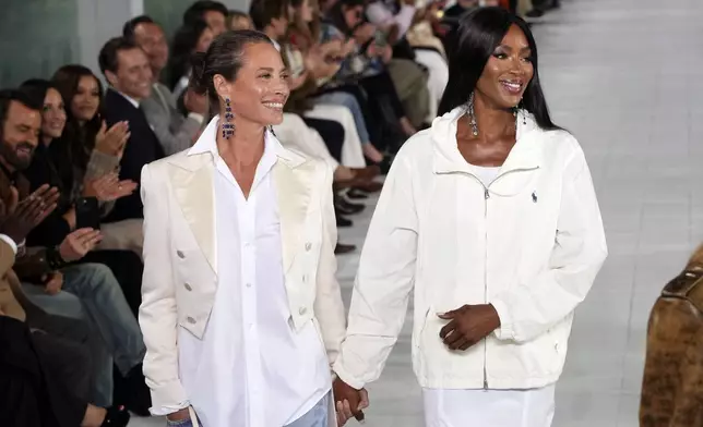 Christy Turlington, left, and Naomi Campbell walk the runway during the Ralph Lauren Spring/Summer 2025 fashion show as part of New York Fashion Week on Thursday, Sept. 5, 2024, at Khalily Stables in Bridgehampton, N.Y. (Photo by Charles Sykes/Invision/AP)