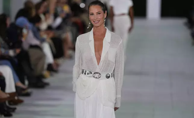 Christy Turlington walks the runway during the Ralph Lauren Spring/Summer 2025 fashion show as part of New York Fashion Week on Thursday, Sept. 5, 2024, at Khalily Stables in Bridgehampton, N.Y. (Photo by Charles Sykes/Invision/AP)