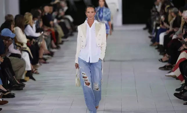 Christy Turlington walks the runway during the Ralph Lauren Spring/Summer 2025 fashion show as part of New York Fashion Week on Thursday, Sept. 5, 2024, at Khalily Stables in Bridgehampton, N.Y. (Photo by Charles Sykes/Invision/AP)