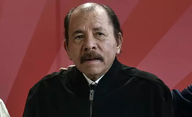 FILE - Nicaragua's President Daniel Ortega poses for a photo during the ALBA Summit at the Palace of the Revolution in Havana, Cuba, Dec. 14, 2021. (Adalberto Roque, Pool Photo via AP, File)