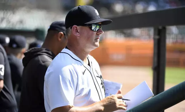 Detroit Tigers manager A.J. Hinch watches from the dugout in the sixth inning of a baseball game against the Baltimore Orioles, Sunday, Sept. 15, 2024, in Detroit. (AP Photo/Jose Juarez)