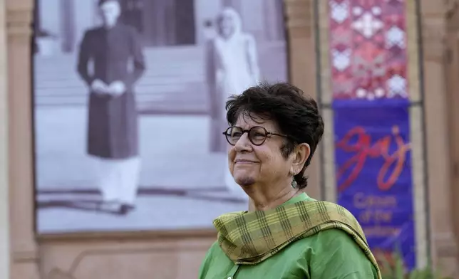 Nasreen Askari, director of the museum set up in historical building, "Mohatta Palace," poses for a photo in Karachi, Pakistan, Friday, May 24, 2024. (AP Photo/Fareed Khan)