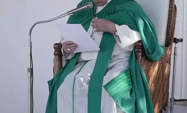 Pope Francis holds a holly mass at Sir John Guise Stadium in Port Moresby, Papua New Guinea, Sunday, Sept. 8, 2024. (AP Photo/Mark Baker)