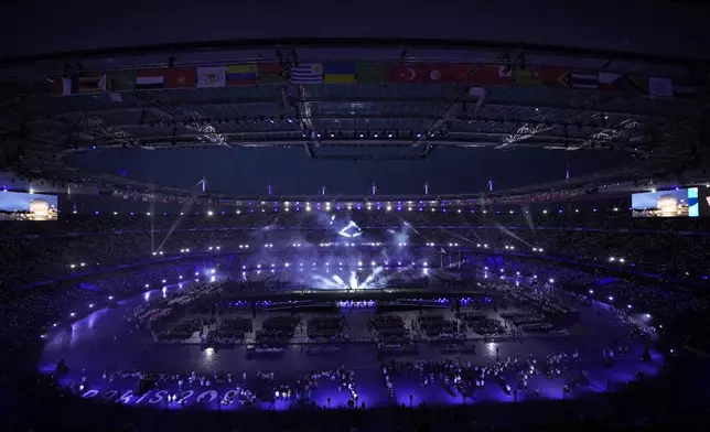 General view of the Stade du France stadium during the closing ceremony of the 2024 Paralympics, Sunday, Sept. 8, 2024, in Paris, France. (AP Photo/Christophe Ena)