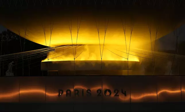 The cauldron is seen ahead of the closing ceremony for the 2024 Paralympics, Sunday, Sept. 8, 2024, in Paris, France. (AP Photo/Aurelien Morissard)