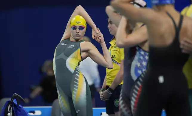 Australia's Alexa Leary prepares to compete in the women's 100 m. Freestyle S9 at the 2024 Paralympics, Wednesday, Sept. 4, 2024, in Paris, France. (AP Photo/Aurelien Morissard)