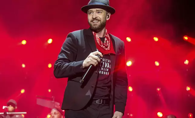 FILE - Justin Timberlake performs at the Pilgrimage Music and Cultural Festival in Franklin, Tenn., on Sept. 23, 2017. (Photo by Amy Harris/Invision/AP, File)