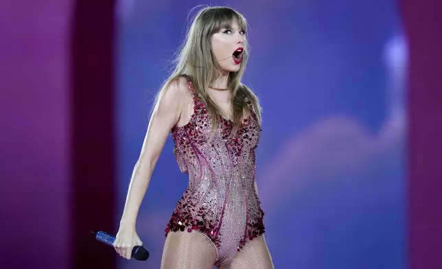 FILE - Taylor Swift performs at the Monumental stadium during her Eras Tour concert in Buenos Aires, Argentina on Nov. 9, 2023. (AP Photo/Natacha Pisarenko, File)