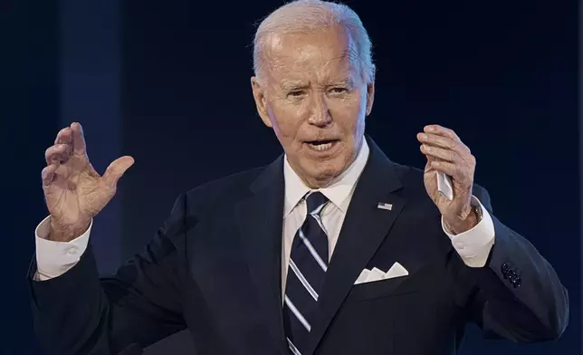 President Joe Biden speaks as he accepts the "Global Citizen Award" during the Clinton Global Initiative, on Monday, Sept. 23, 2024, in New York. (AP Photo/Andres Kudacki)