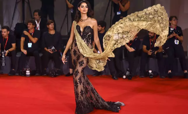 Mahlagha Jaberi poses for photographers upon arrival for the premiere of the film 'Diva Futura' during the 81st edition of the Venice Film Festival in Venice, Italy, on Wednesday, Sept. 4, 2024. (Photo by Vianney Le Caer/Invision/AP)