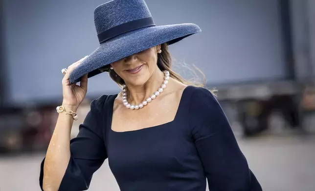 Denmark's Queen Mary at the parade during the flag day for Denmark's deployed at Christiansborg Palace Square in Copenhagen, Thursday, Sept. 5, 2024. (Ida Marie Odgaard/Ritzau Scanpix)