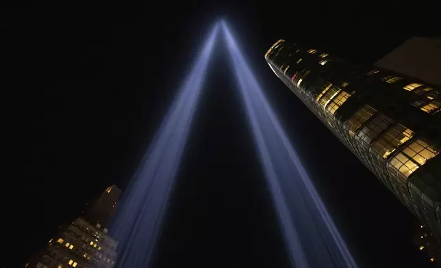 The Tribute in Light is seen in the sky on the 23rd anniversary of the Sept. 11, 2001 attacks, Wednesday, Sept. 11, 2024, in New York. (AP Photo/Yuki Iwamura)