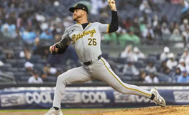 Pittsburgh Pirates starting pitcher Bailey Falter throws during the first inning of a baseball game against the New York Yankees, Sunday, Sept. 29, 2024, in New York. (AP Photo/Eduardo Munoz Alvarez)