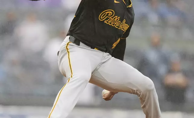 Pittsburgh Pirates' Aroldis Chapman pitches during the ninth inning of a baseball game against the New York Yankees, Saturday, Sept. 28, 2024, in New York. The Pirates won 9-4. (AP Photo/Frank Franklin II)