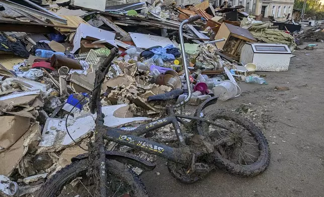 This handout photo provided by the State Fire Service of Poland, shows damages after the flooding in southwestern Poland, Ladek Zdroj, Poland, Thursday, Sept. 19, 2024. (Tomasz Fijolek/KG PSP via AP)