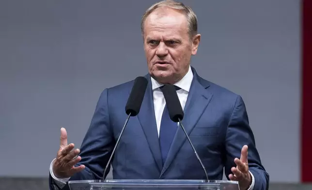 FILE - Poland's Prime Minister Donald Tusk attends solemn ceremonies at Westerplatte, on the Baltic Sea, Poland, on Sept. 1, 2024. (AP Photo/Wojciech Strozyk)