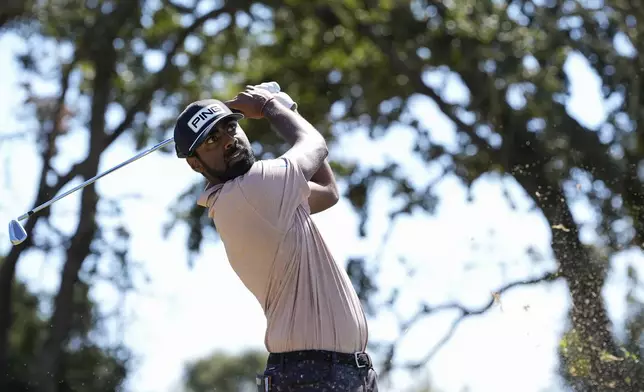 Sahith Theegala hits from the second tee during the final round of the Procore Championship golf tournament at Silverado Resort North Course, Sunday, Sept. 15, 2024, in Napa, Calif. (AP Photo/Godofredo A. Vásquez)