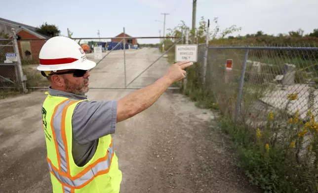 John Thierry, resident engineer with the Army Corps of Engineers, shows the Luckey FUSRAP (Formerly Utilized Sites Remedial Action Program) site, which was designated as such due to beryllium contamination, in Luckey, Ohio, Wednesday, Sept. 11, 2024. (Kurt Steiss /The Blade via AP)