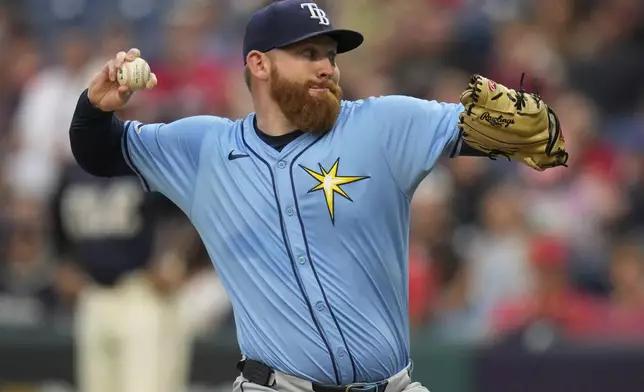 Tampa Bay Rays' Zack LIttell pitches in the first inning of a baseball game against the Cleveland Guardians, Friday, Sept. 13, 2024, in Cleveland. (AP Photo/Sue Ogrocki)