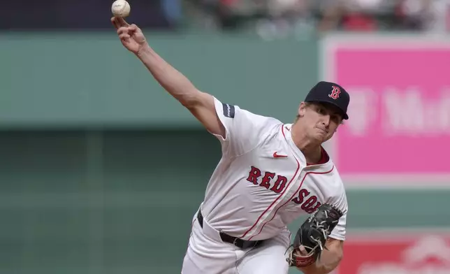 Boston Red Sox's Quinn Priester delivers a pitch to a Tampa Bay Rays batter in the first inning of a baseball game, Sunday, Sept. 29, 2024, in Boston. (AP Photo/Steven Senne)