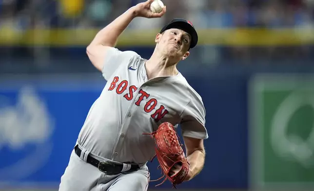 Boston Red Sox starting pitcher Nick Pivetta delivers to the Tampa Bay Rays during the first inning of a baseball game Tuesday, Sept. 17, 2024, in St. Petersburg, Fla. (AP Photo/Chris O'Meara)