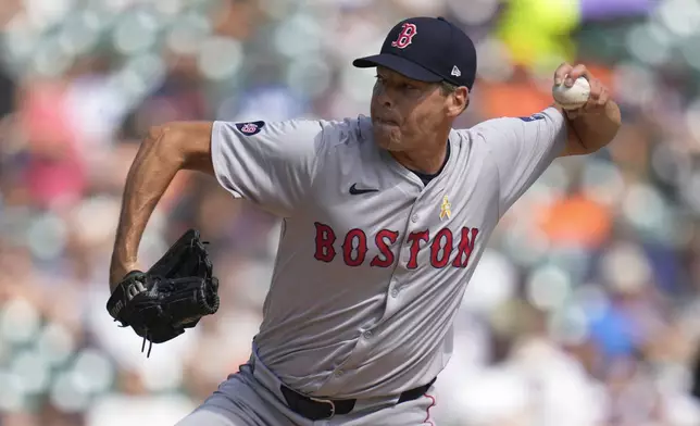 Boston Red Sox pitcher Rich Hill throws against the Detroit Tigers in the fifth inning of a baseball game, Sunday, Sept. 1, 2024, in Detroit. (AP Photo/Paul Sancya)