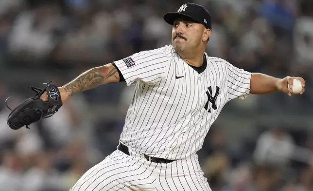 New York Yankees pitcher Nestor Cortes throws during the fourth inning of a baseball game against the Boston Red Sox at Yankee Stadium Thursday, Sept. 12, 2024, in New York. (AP Photo/Seth Wenig)