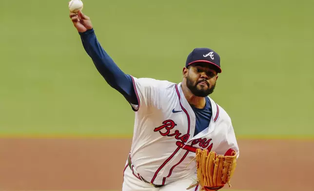 Atlanta Braves pitcher Reynaldo López throws in the first inning of a baseball game against the Colorado Rockies, Thursday, Sept. 5, 2024, in Atlanta. (AP Photo/Jason Allen)