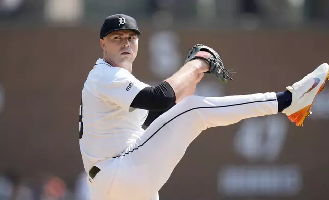 Detroit Tigers pitcher Tarik Skubal throws against the Colorado Rockies in the first inning of a baseball game, Thursday, Sept. 12, 2024, in Detroit. (AP Photo/Paul Sancya)