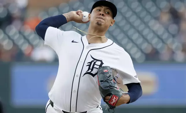 Detroit Tigers' Keider Montero pitches against the Colorado Rockies during the second inning of a baseball game, Tuesday, Sept. 10, 2024, in Detroit. (AP Photo/Duane Burleson)