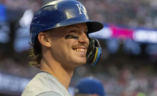 Kansas City Royals' Bobby Witt Jr. waits for a baseball game against the Atlanta Braves to begin Friday, Sept. 27, 2024, in Atlanta. (AP Photo/Jason Allen)