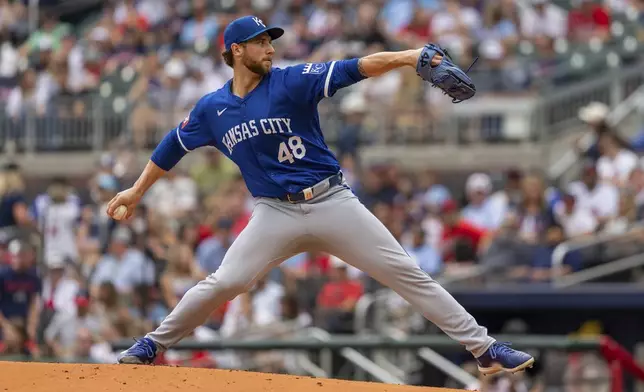 Kansas City Royals pitcher Alec Marsh throws in the first inning of a baseball game against the Atlanta Braves, Sunday, Sept. 29, 2024, in Atlanta. (AP Photo/Jason Allen)