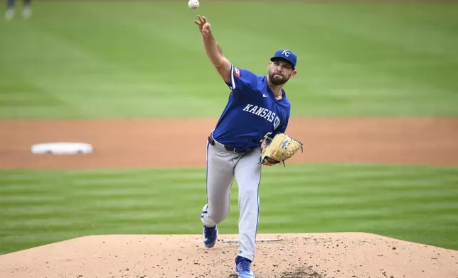 Kansas City Royals starting pitcher Michael Wacha throws during the second inning of a baseball game against the Washington Nationals, Thursday, Sept. 26, 2024, in Washington. (AP Photo/Nick Wass)