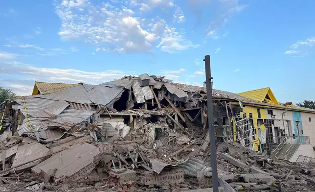 This photo released by Belgorod regional governor Vyacheslav Gladkov's Telegram channel on Monday, Sept. 2, 2024, shows the destroyed kindergarten after a missile attack by the Armed Forces of Ukraine on the city of Belgorod, Russia. (Belgorod Region Governor Vyacheslav Gladkov Telegram channel via AP)