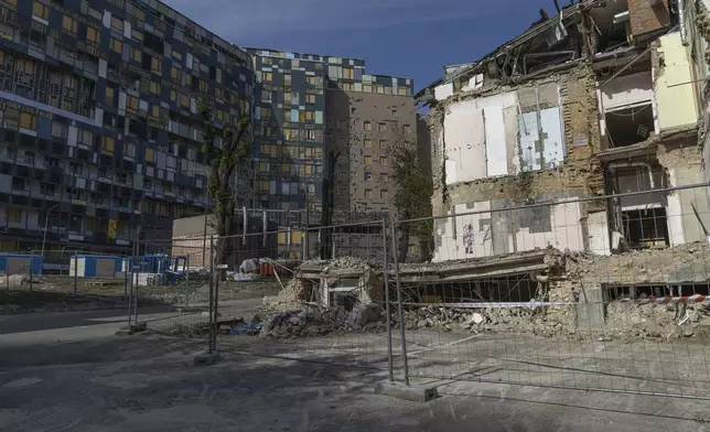 A view of the damage to Okhmatdyt children's hospital in Kyiv, Ukraine Saturday Sept. 14, 2024 which was destroyed after a Russian missile strike on July 8. (AP Photo/Anton Shtuka)