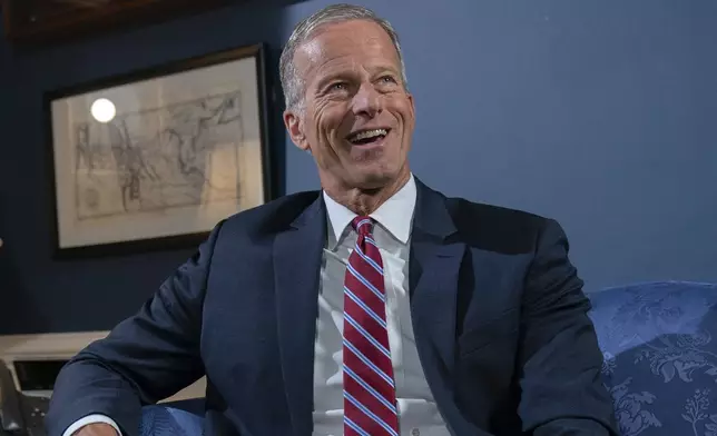 Senate Minority Whip John Thune, R-S.D., speaks during an interview with The Associated Press at the Capitol in Washington, Wednesday, Sept. 11, 2024. (AP Photo/Jose Luis Magana)