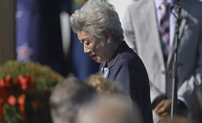 Yachiyo Kuge of Tokyo, Japan, who lost her son Toshiya in the Sept. 11, 2001 attacks, attends during the Flight 93 National Memorial's 23rd annual observance ceremony, Wednesday, Sept. 11, 2024, in Shanksville, Pa. (John Rucosky/The Tribune-Democrat via AP)