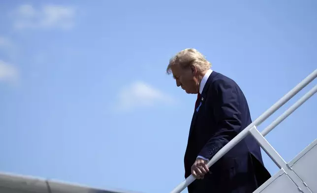 Republican presidential nominee former President Donald Trump arrives in Johnstown, Pa., en route to the Flight 93 Memorial, Wednesday, Sept. 11, 2024 (AP Photo/Matt Rourke)