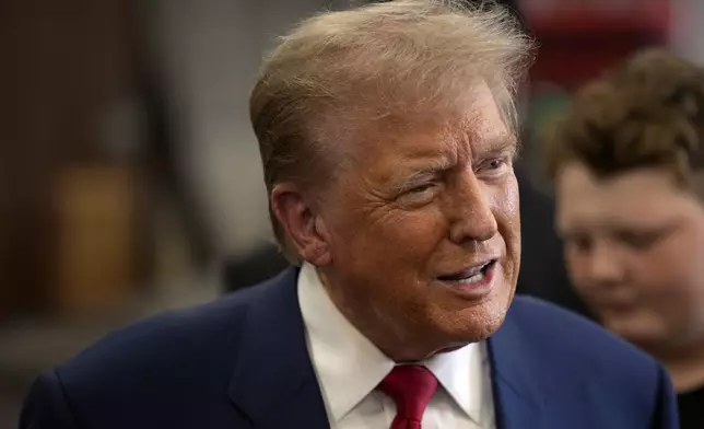 Republican presidential nominee former President Donald Trump visits the Shanksville Volunteer Fire Company in Shanksville, Pa., Wednesday, Sept. 11, 2024. (AP Photo/Matt Rourke)